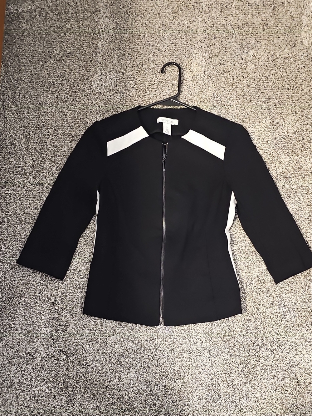 White House Black Market Black Jacket with White Accent Panels